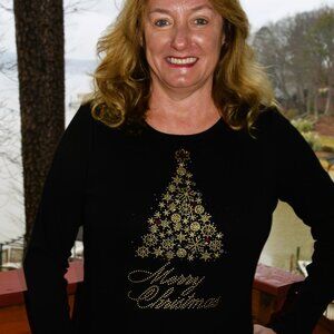 Christmas Tree Gold rhinestone long sleeved shirt XS S M L XL XXL 1X 2X 3X 4X 5X
